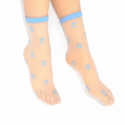 Isla Sheer Daisy Ankle Sock - Blue