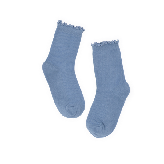 Lettuce Ruffle Top Quarter Crew Socks - Blue