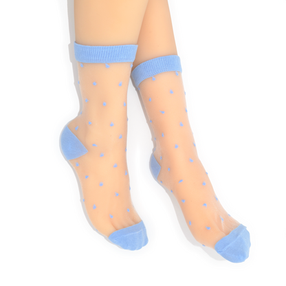 Sheer Dot Quarter Crew Socks - Blue