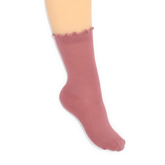 Lettuce Ruffle Top Quarter Crew Socks - Rose Pink