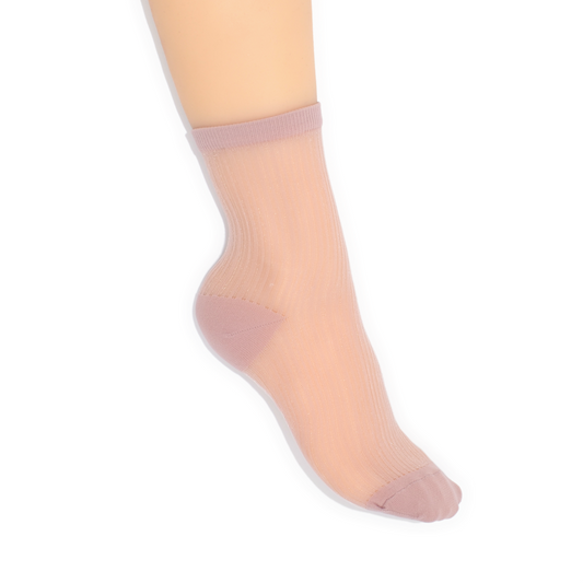 Semi Sheer Lines Quarter Crew Socks - Blush