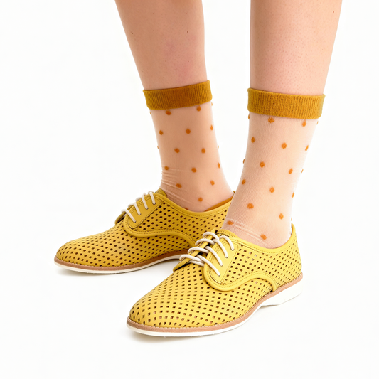Sheer Dot Quarter Crew Socks - Caramel