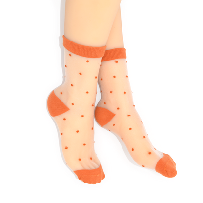 Sheer Dot Quarter Crew Socks - Burnt Orange