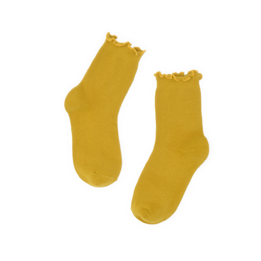 Lettuce Ruffle Top Quarter Crew Socks - Yellow