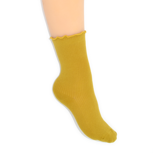 Lettuce Ruffle Top Quarter Crew Socks - Yellow
