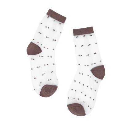 Sheer Dot Quarter Crew Socks - Chocolate Brown