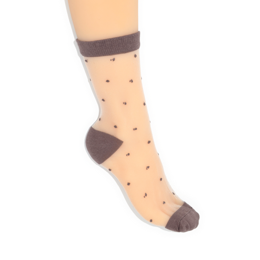 Sheer Dot Quarter Crew Socks - Chocolate Brown