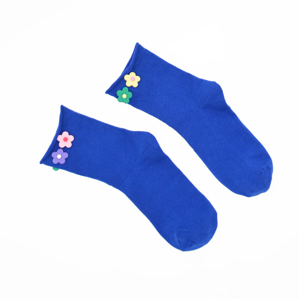 Penny 3D Daisy Embellished Ankle Sock - Blue