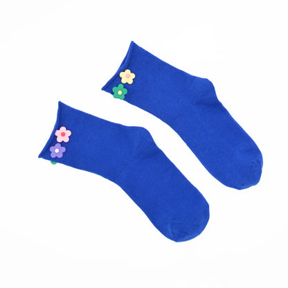 Penny 3D Daisy Embellished Ankle Sock - Blue