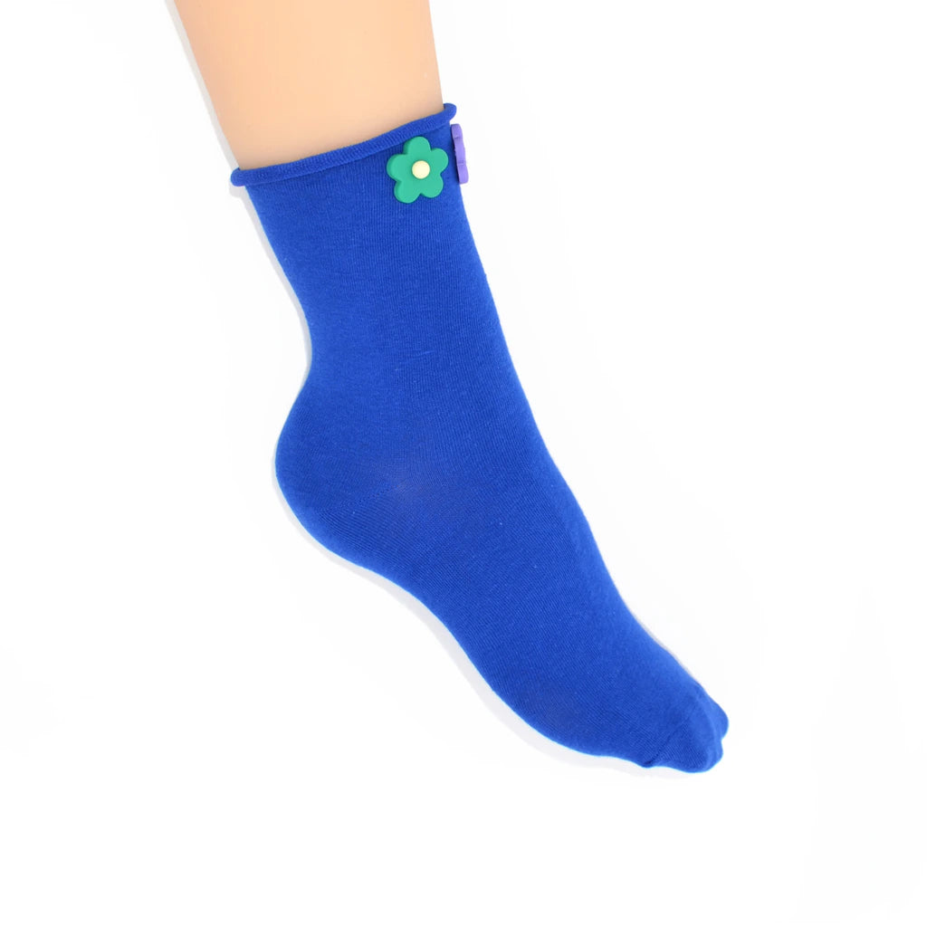 Penny 3D Daisy Embellished Ankle Sock - Blue