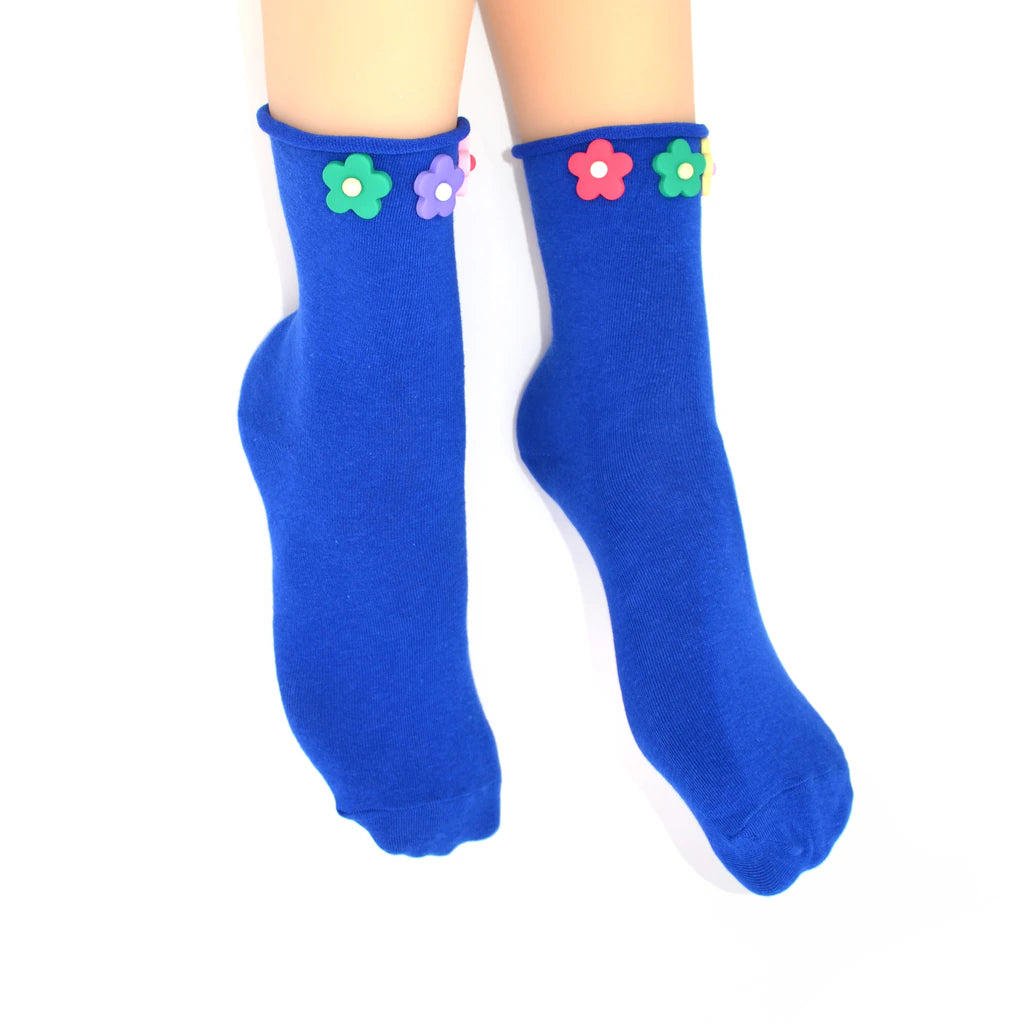 Penny 3D Daisy Embellished Ankle Sock - Blue