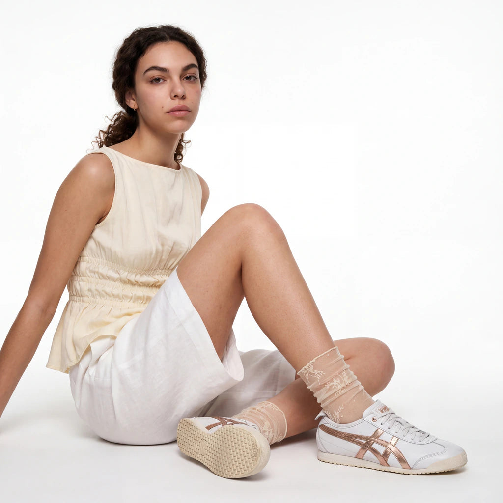 Erin Floral Lace Crew Sock - Nude