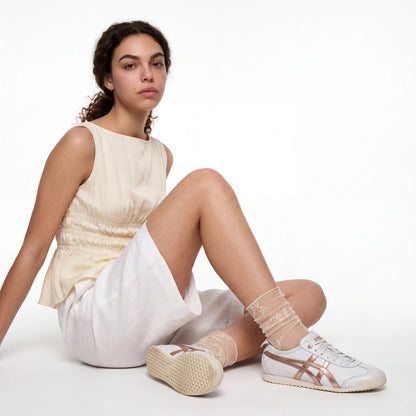 Erin Floral Lace Crew Sock - Nude