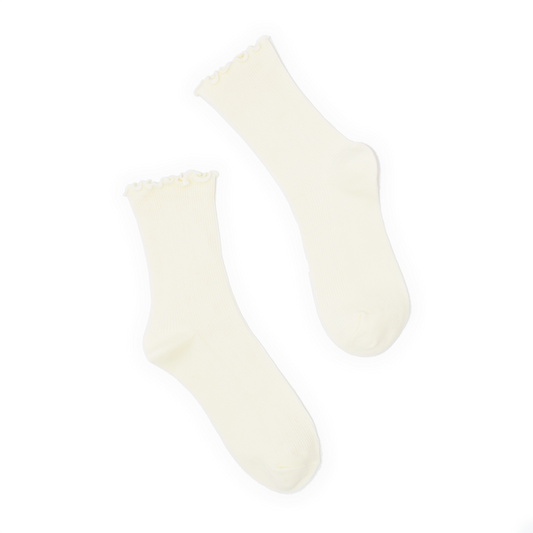 Lettuce Ruffle Top Quarter Crew Socks - Cream
