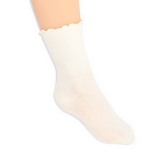 Lettuce Ruffle Top Quarter Crew Socks - Cream