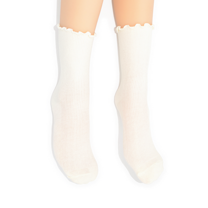Lettuce Ruffle Top Quarter Crew Socks - Cream