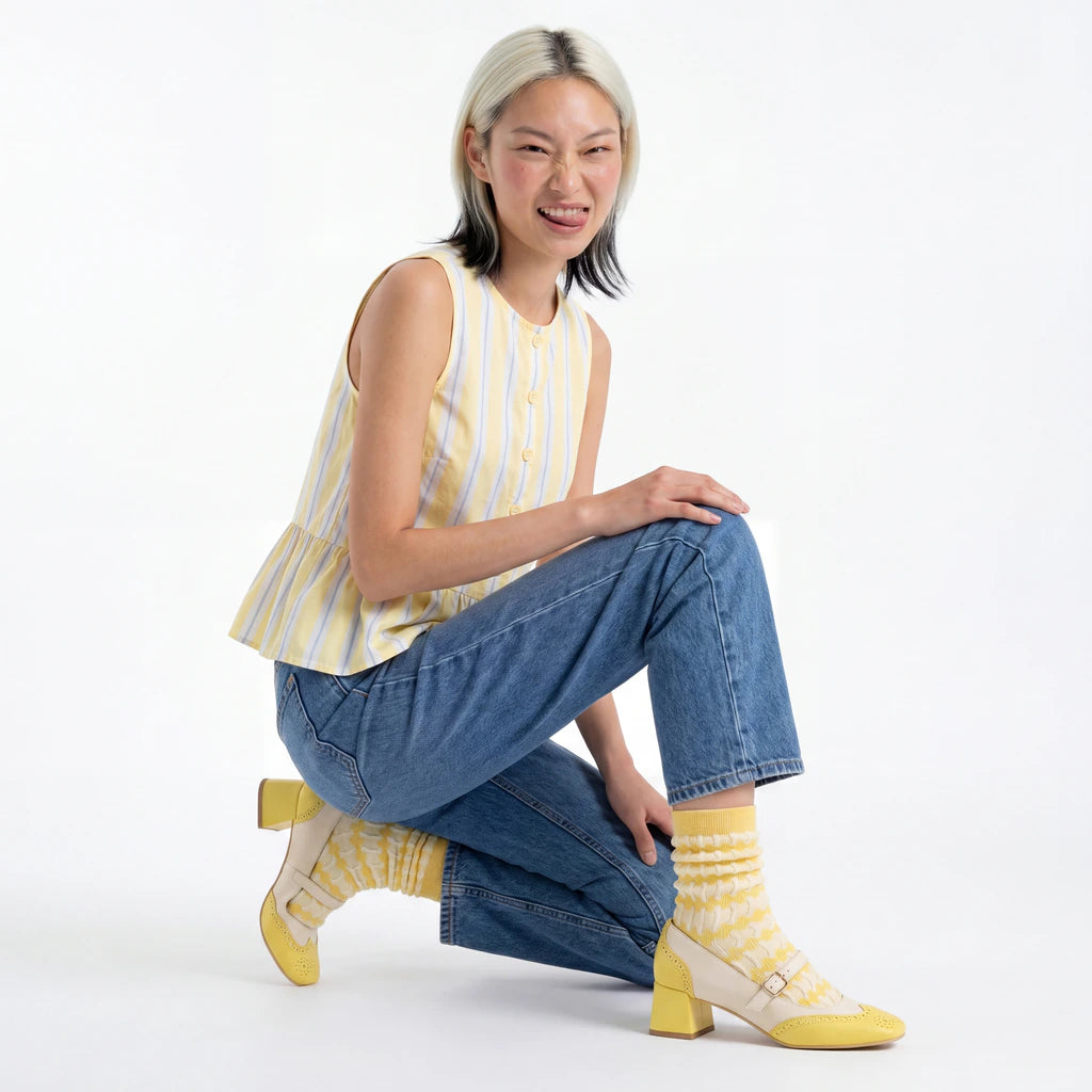 Stella Origami Stripe Crew Sock - Yellow