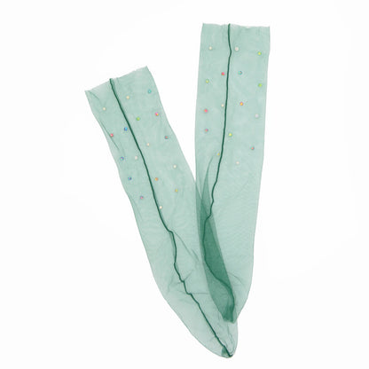 Yasmin Diamanté Tulle Mesh Sock - Emerald