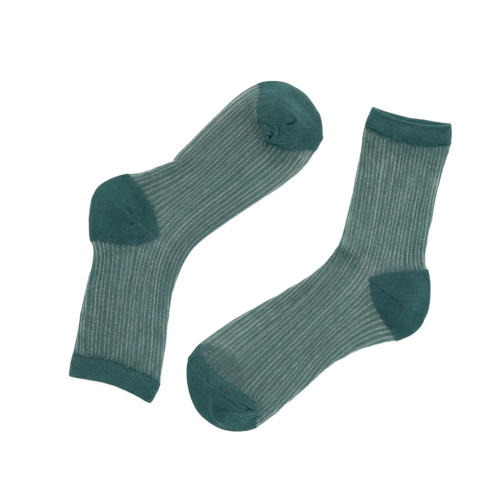 Pair of green socks on a white background