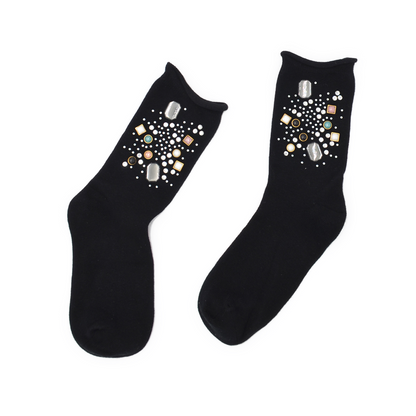 Galaxy Jewel Quarter Crew Sock - Black