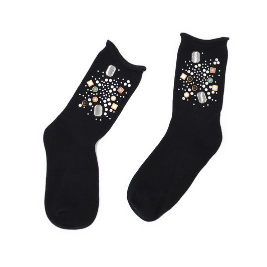 Galaxy Jewel Quarter Crew Sock - Black