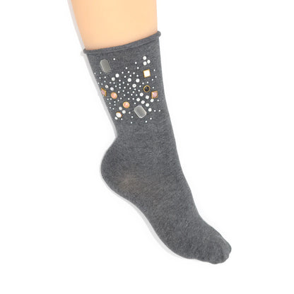 Gray sock with decorative elements on a white background