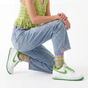 Harlow Geometric Sheer Quarter Crew - Sage Diamonds