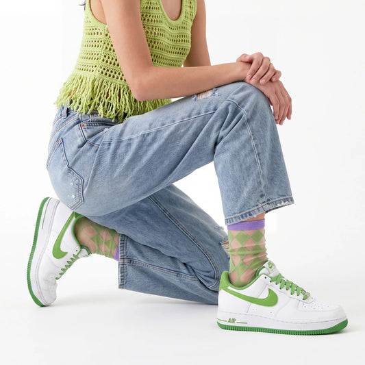 Harlow Geometric Sheer Quarter Crew - Sage Diamonds