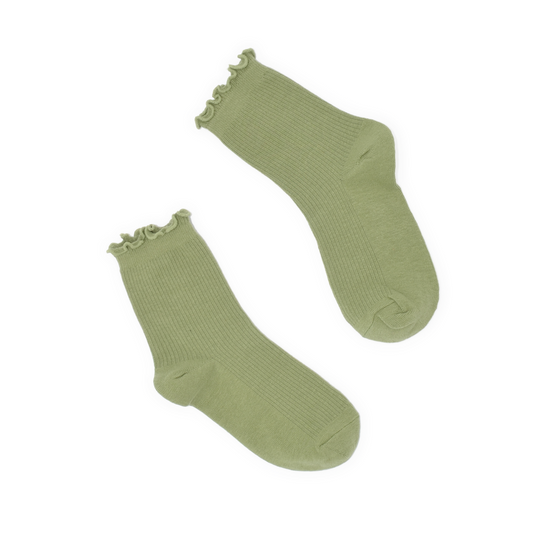 Lettuce Ruffle Top Quarter Crew Socks - Green