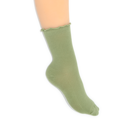 Lettuce Ruffle Top Quarter Crew Socks - Green