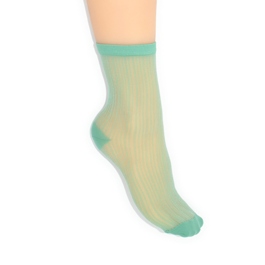 Semi Sheer Lines Quarter Crew Socks - Green