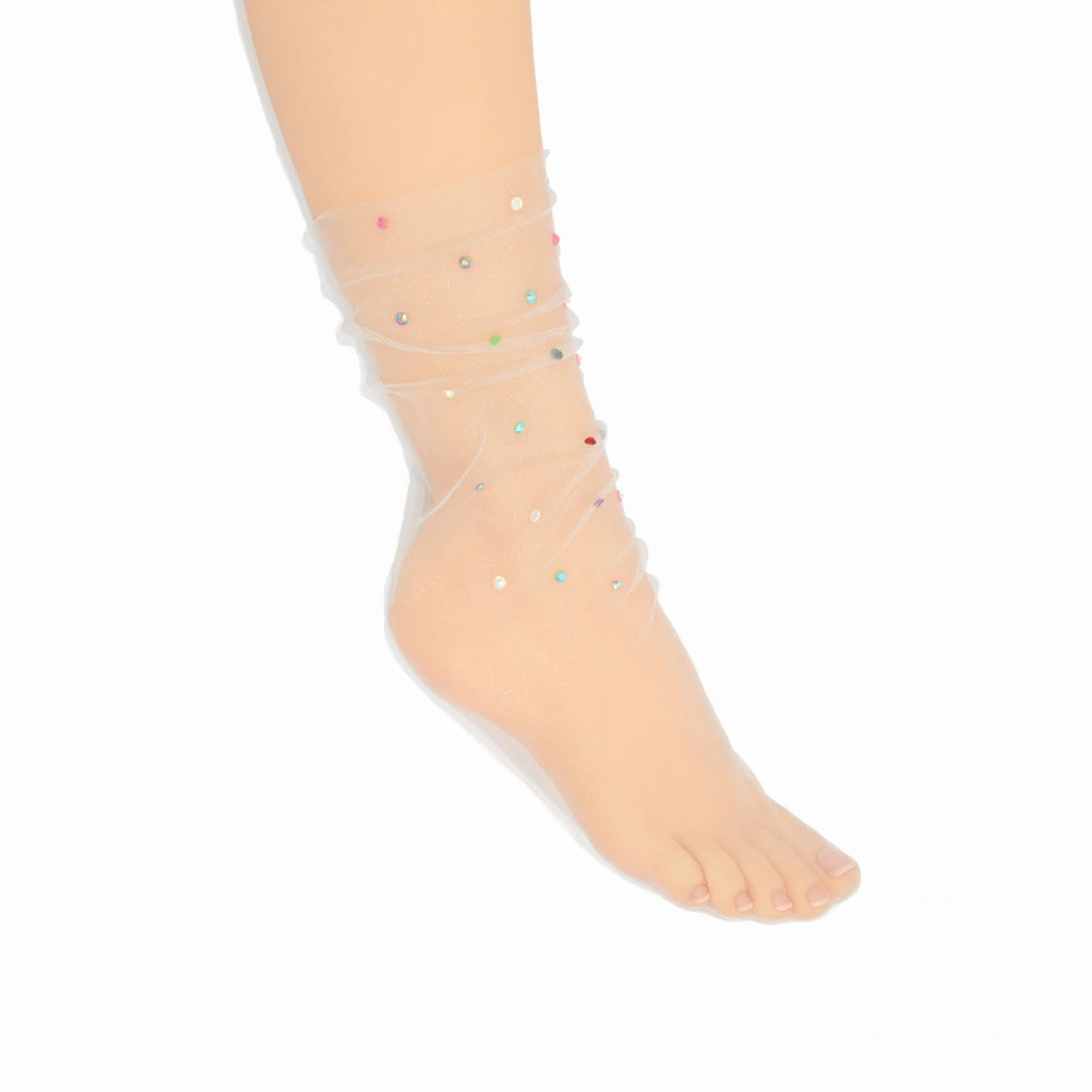 Yasmin Diamanté Tulle Mesh Sock - Grey