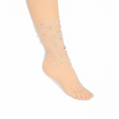 Yasmin Diamanté Tulle Mesh Sock - Grey