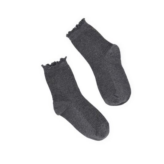 Lettuce Ruffle Top Quarter Crew Socks - Grey