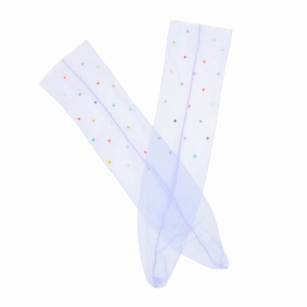 Yasmin Diamanté Tulle Mesh Sock - Lilac