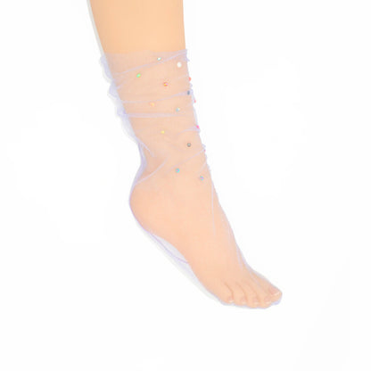 Yasmin Diamanté Tulle Mesh Sock - Lilac