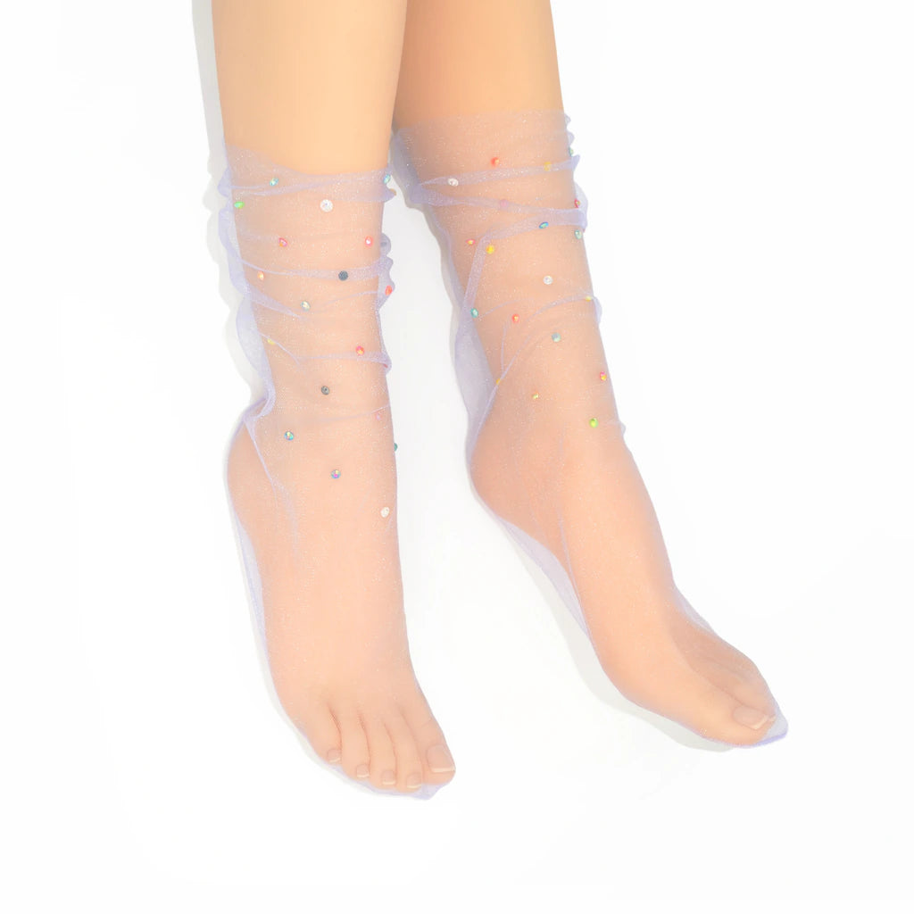 Yasmin Diamanté Tulle Mesh Sock - Lilac