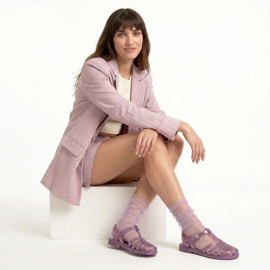 Yasmin Diamanté Tulle Mesh Sock - Lilac