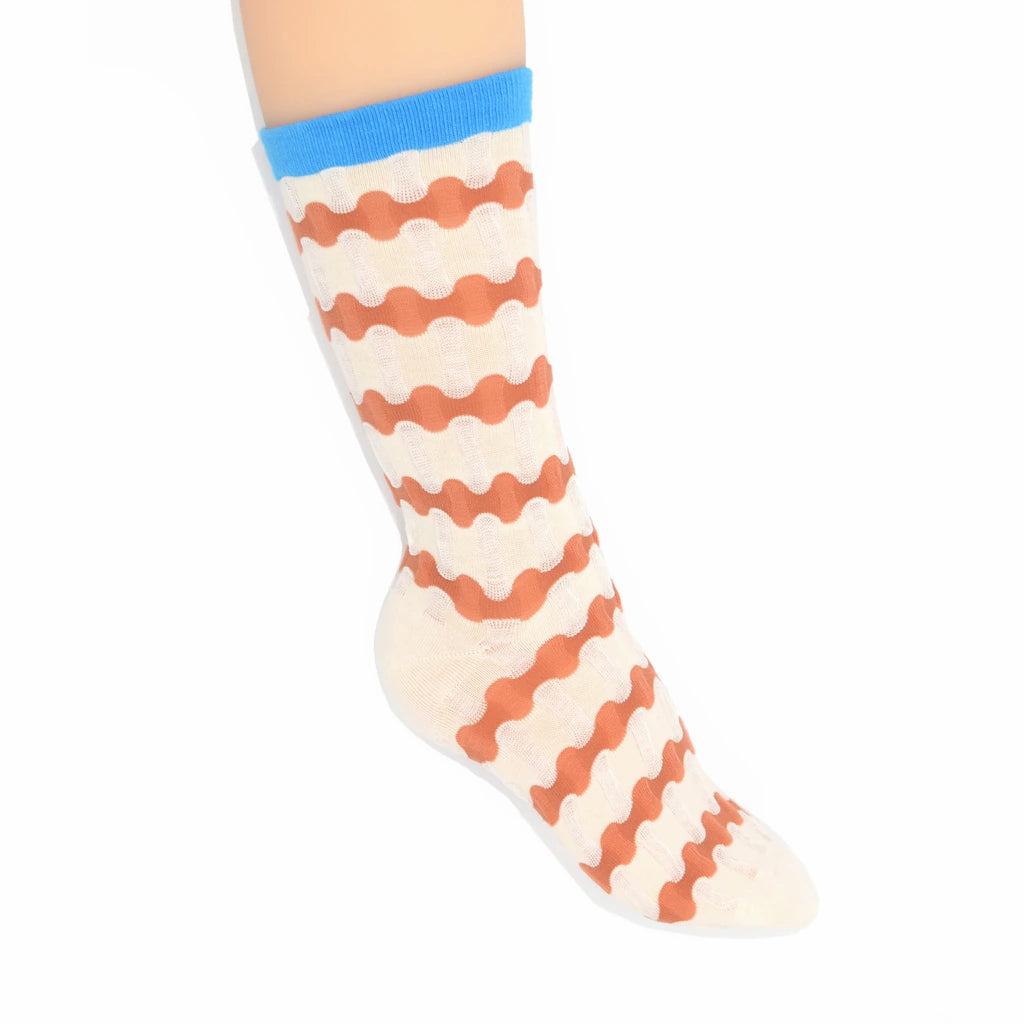 Stella Origami Stripe Crew Sock - Blue & Chocolate Mix