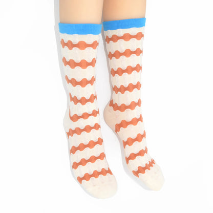 Stella Origami Stripe Crew Sock - Blue & Chocolate Mix