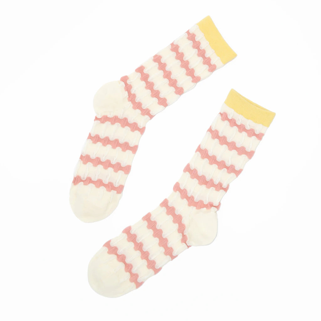 Stella Origami Stripe Crew Sock - Blush & Yellow Mix