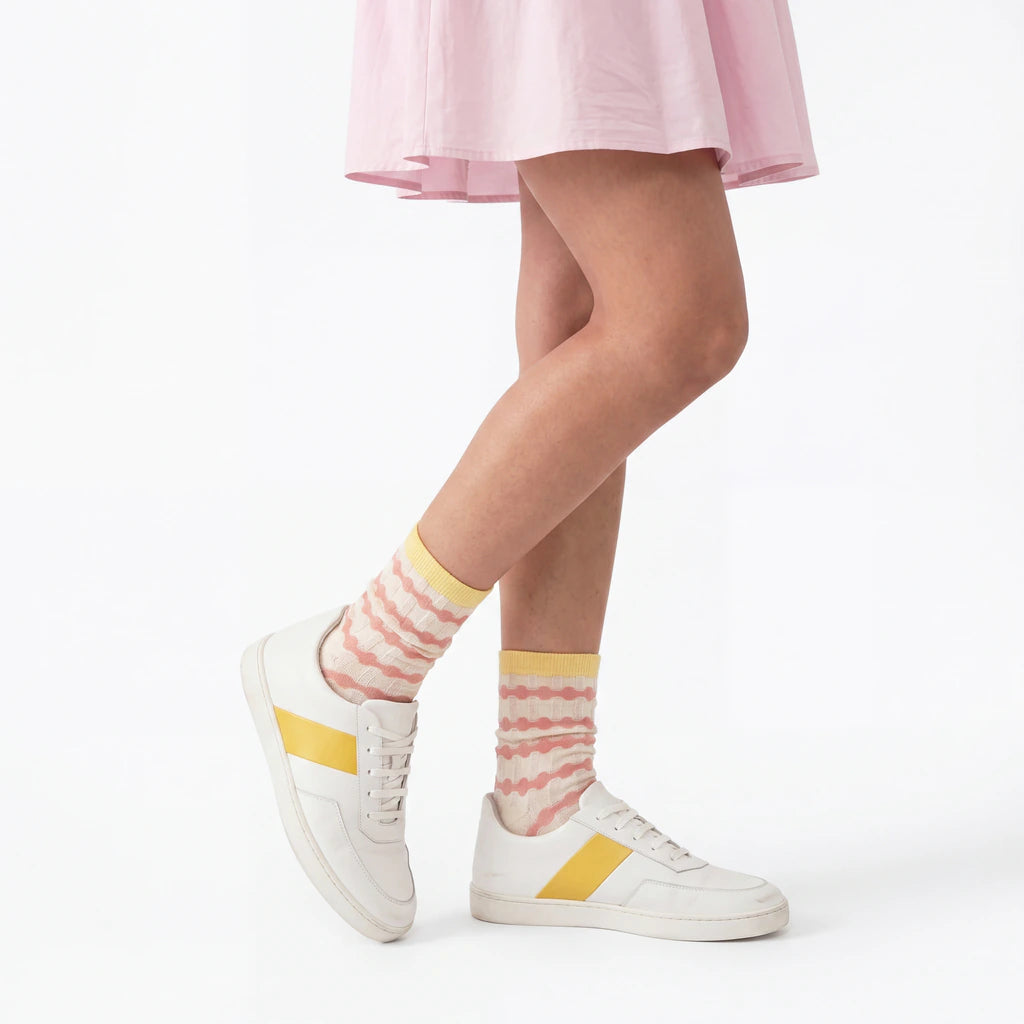 Stella Origami Stripe Crew Sock - Blush & Yellow Mix