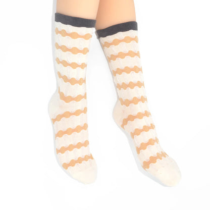 Stella Origami Stripe Crew Sock - Fawn & Black Mix