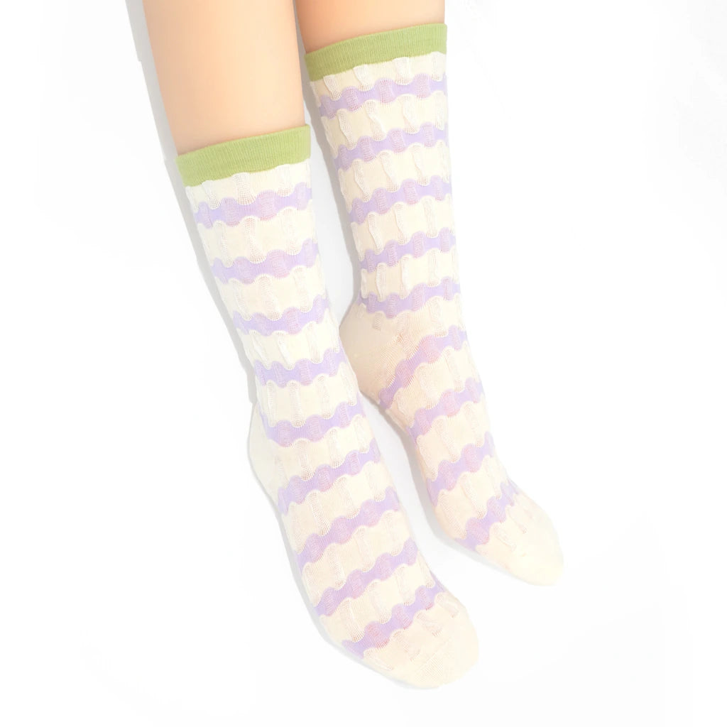 Stella Origami Stripe Crew Sock - Lilac & Olive Mix