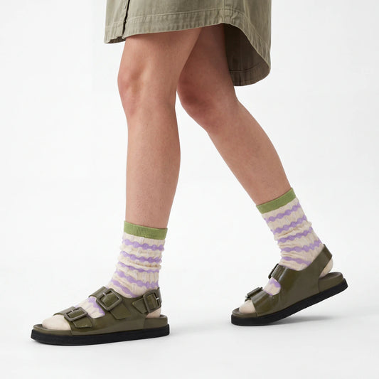Stella Origami Stripe Crew Sock - Lilac & Olive Mix