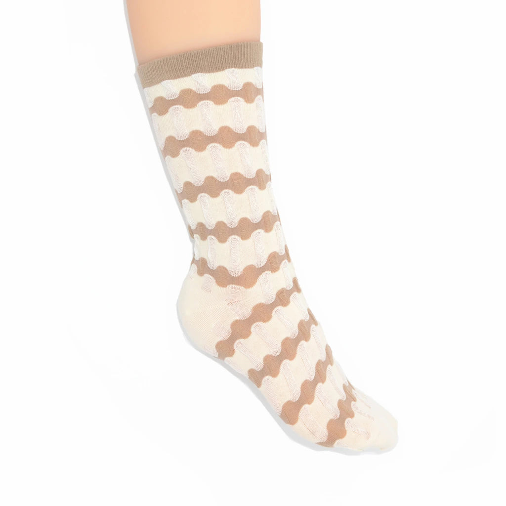 Stella Origami Stripe Crew Sock - Mocha