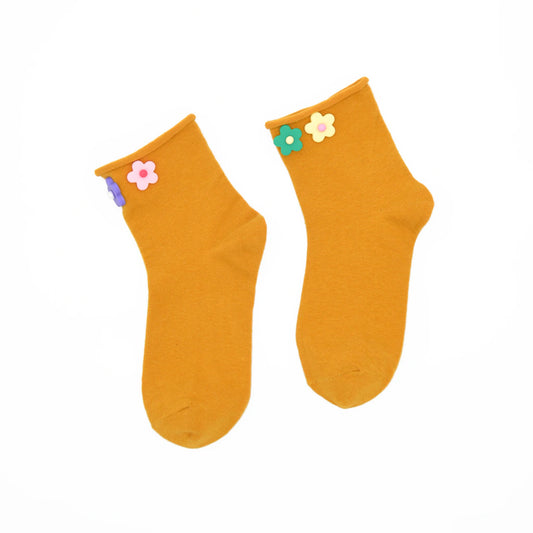 Penny 3D Daisy Embellished Ankle Sock - Mustard