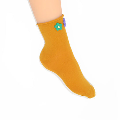Penny 3D Daisy Embellished Ankle Sock - Mustard