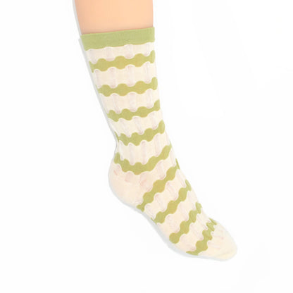Stella Origami Stripe Crew Sock - Olive Green