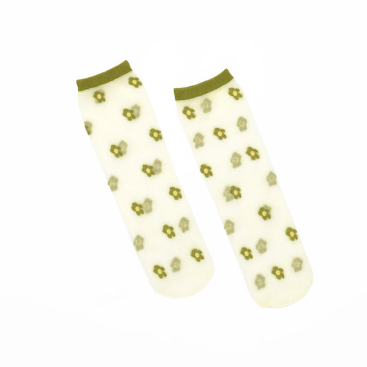 Isla Sheer Daisy Ankle Sock - Green